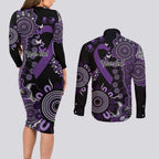 Memories Matter Alzheimers Awareness Personalised Couples Matching Long Sleeve Bodycon Dress and Long Sleeve Button Shirt Aboriginal Ribbon Dot Painting
