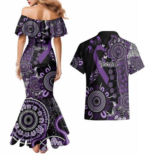 Memories Matter Alzheimers Awareness Personalised Couples Matching Mermaid Dress and Hawaiian Shirt Aboriginal Ribbon Dot Painting