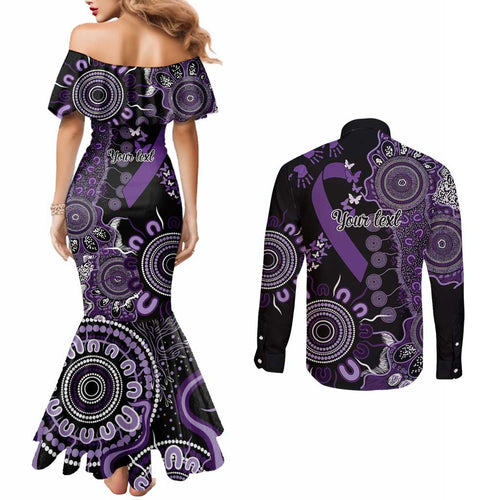 Memories Matter Alzheimers Awareness Personalised Couples Matching Mermaid Dress and Long Sleeve Button Shirt Aboriginal Ribbon Dot Painting