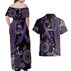 Memories Matter Alzheimers Awareness Personalised Couples Matching Off Shoulder Maxi Dress and Hawaiian Shirt Aboriginal Ribbon Dot Painting