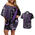 Memories Matter Alzheimers Awareness Personalised Couples Matching Off Shoulder Short Dress and Hawaiian Shirt Aboriginal Ribbon Dot Painting