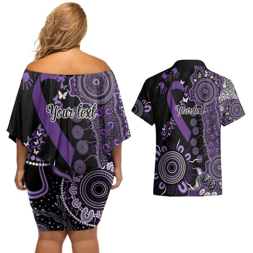 Memories Matter Alzheimers Awareness Personalised Couples Matching Off Shoulder Short Dress and Hawaiian Shirt Aboriginal Ribbon Dot Painting