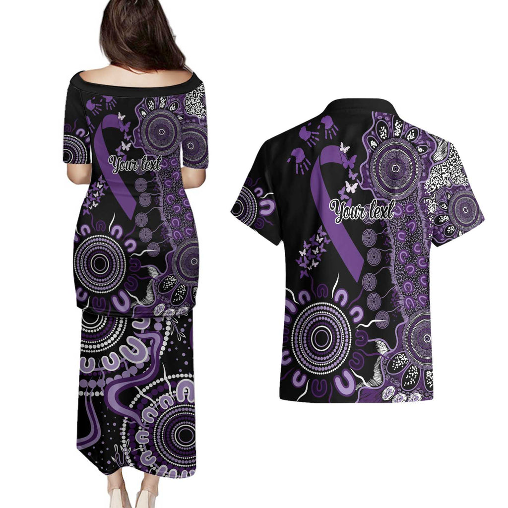 Memories Matter Alzheimers Awareness Personalised Couples Matching Puletasi and Hawaiian Shirt Aboriginal Ribbon Dot Painting
