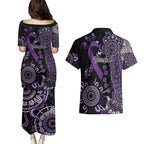 Memories Matter Alzheimers Awareness Personalised Couples Matching Puletasi and Hawaiian Shirt Aboriginal Ribbon Dot Painting