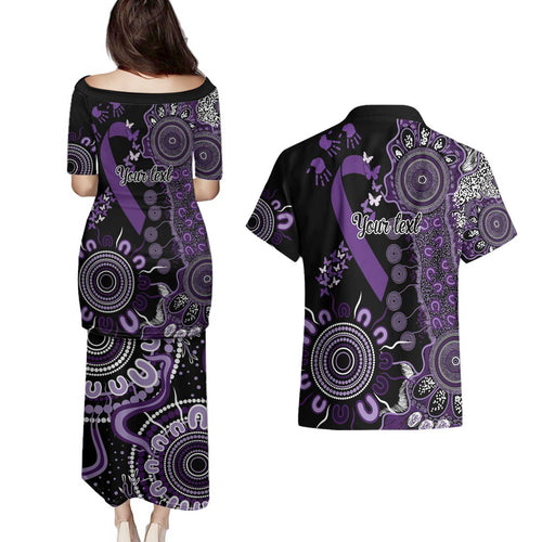 Memories Matter Alzheimers Awareness Personalised Couples Matching Puletasi and Hawaiian Shirt Aboriginal Ribbon Dot Painting