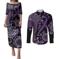 Memories Matter Alzheimers Awareness Personalised Couples Matching Puletasi and Long Sleeve Button Shirt Aboriginal Ribbon Dot Painting