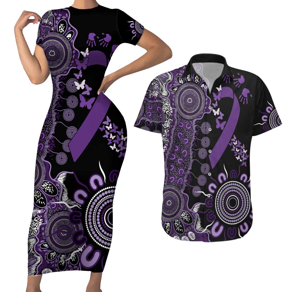 Memories Matter Alzheimers Awareness Personalised Couples Matching Short Sleeve Bodycon Dress and Hawaiian Shirt Aboriginal Ribbon Dot Painting