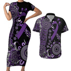 Memories Matter Alzheimers Awareness Personalised Couples Matching Short Sleeve Bodycon Dress and Hawaiian Shirt Aboriginal Ribbon Dot Painting