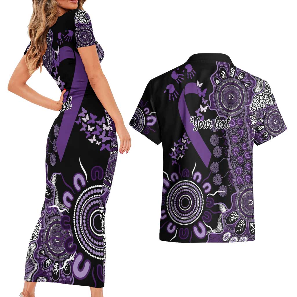 Memories Matter Alzheimers Awareness Personalised Couples Matching Short Sleeve Bodycon Dress and Hawaiian Shirt Aboriginal Ribbon Dot Painting