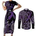 Memories Matter Alzheimers Awareness Personalised Couples Matching Short Sleeve Bodycon Dress and Long Sleeve Button Shirt Aboriginal Ribbon Dot Painting