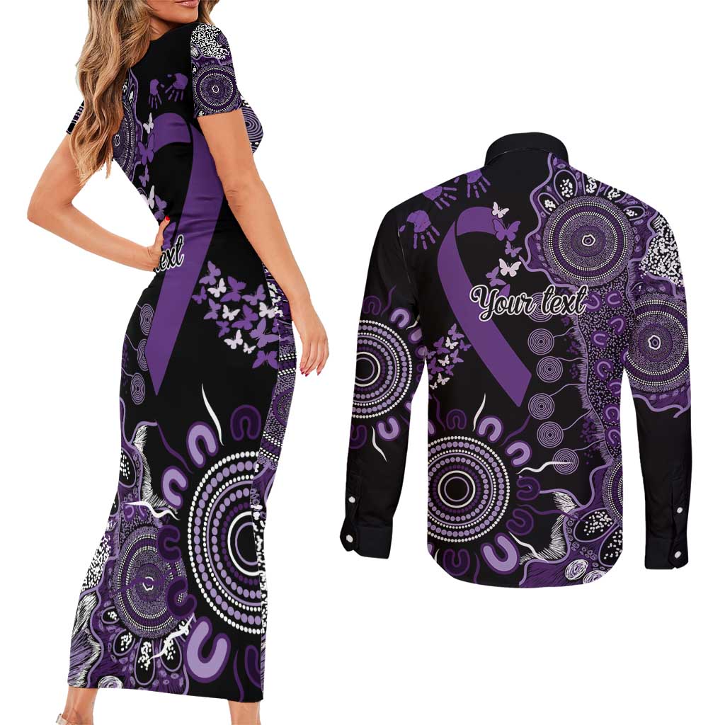Memories Matter Alzheimers Awareness Personalised Couples Matching Short Sleeve Bodycon Dress and Long Sleeve Button Shirt Aboriginal Ribbon Dot Painting