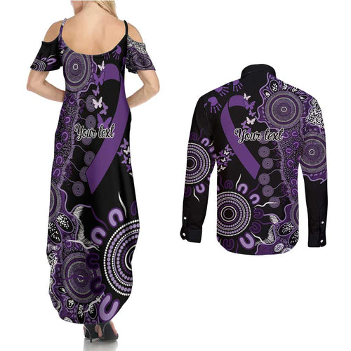 Memories Matter Alzheimers Awareness Personalised Couples Matching Summer Maxi Dress and Long Sleeve Button Shirt Aboriginal Ribbon Dot Painting