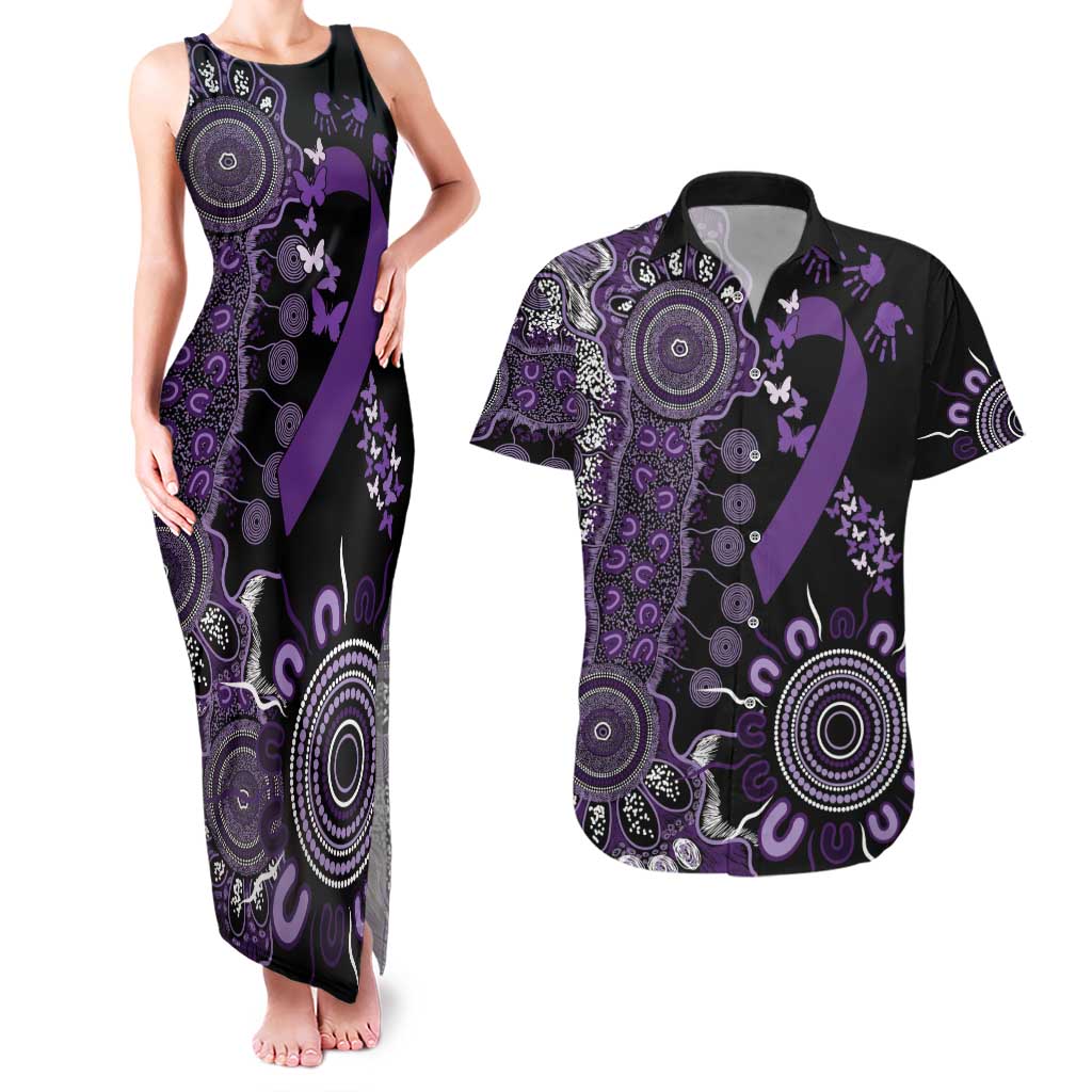 Memories Matter Alzheimers Awareness Personalised Couples Matching Tank Maxi Dress and Hawaiian Shirt Aboriginal Ribbon Dot Painting