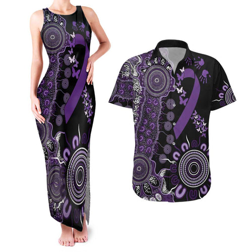 Memories Matter Alzheimers Awareness Personalised Couples Matching Tank Maxi Dress and Hawaiian Shirt Aboriginal Ribbon Dot Painting