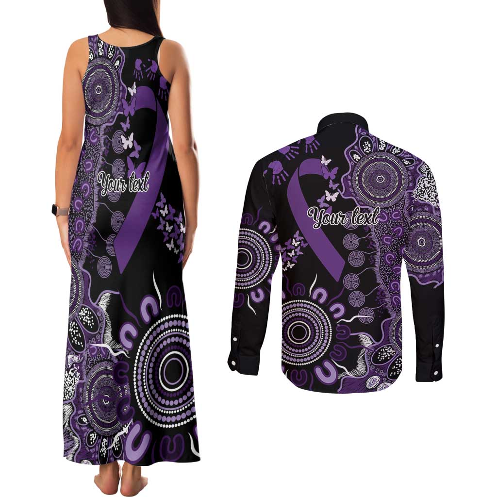 Memories Matter Alzheimers Awareness Personalised Couples Matching Tank Maxi Dress and Long Sleeve Button Shirt Aboriginal Ribbon Dot Painting