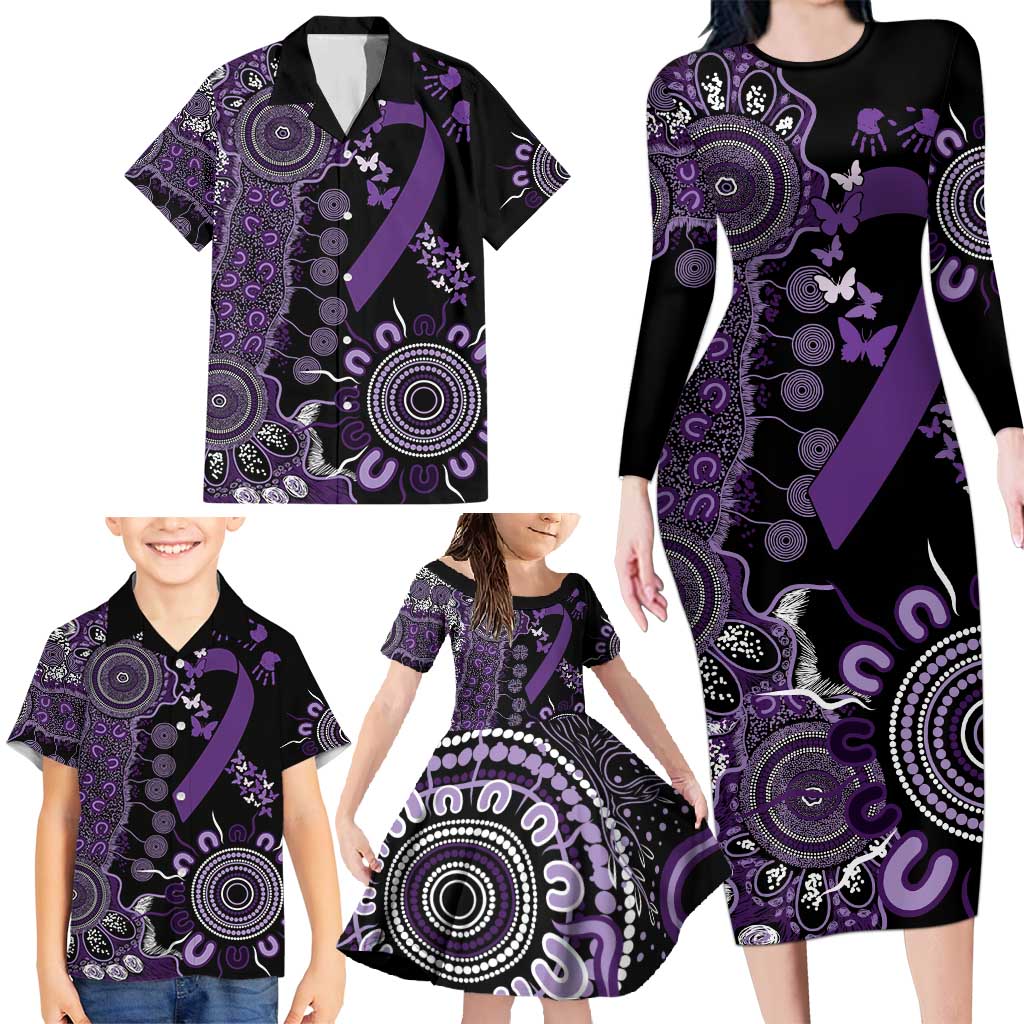 Memories Matter Alzheimers Awareness Personalised Family Matching Long Sleeve Bodycon Dress and Hawaiian Shirt Aboriginal Ribbon Dot Painting