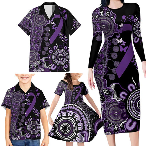 Memories Matter Alzheimers Awareness Personalised Family Matching Long Sleeve Bodycon Dress and Hawaiian Shirt Aboriginal Ribbon Dot Painting