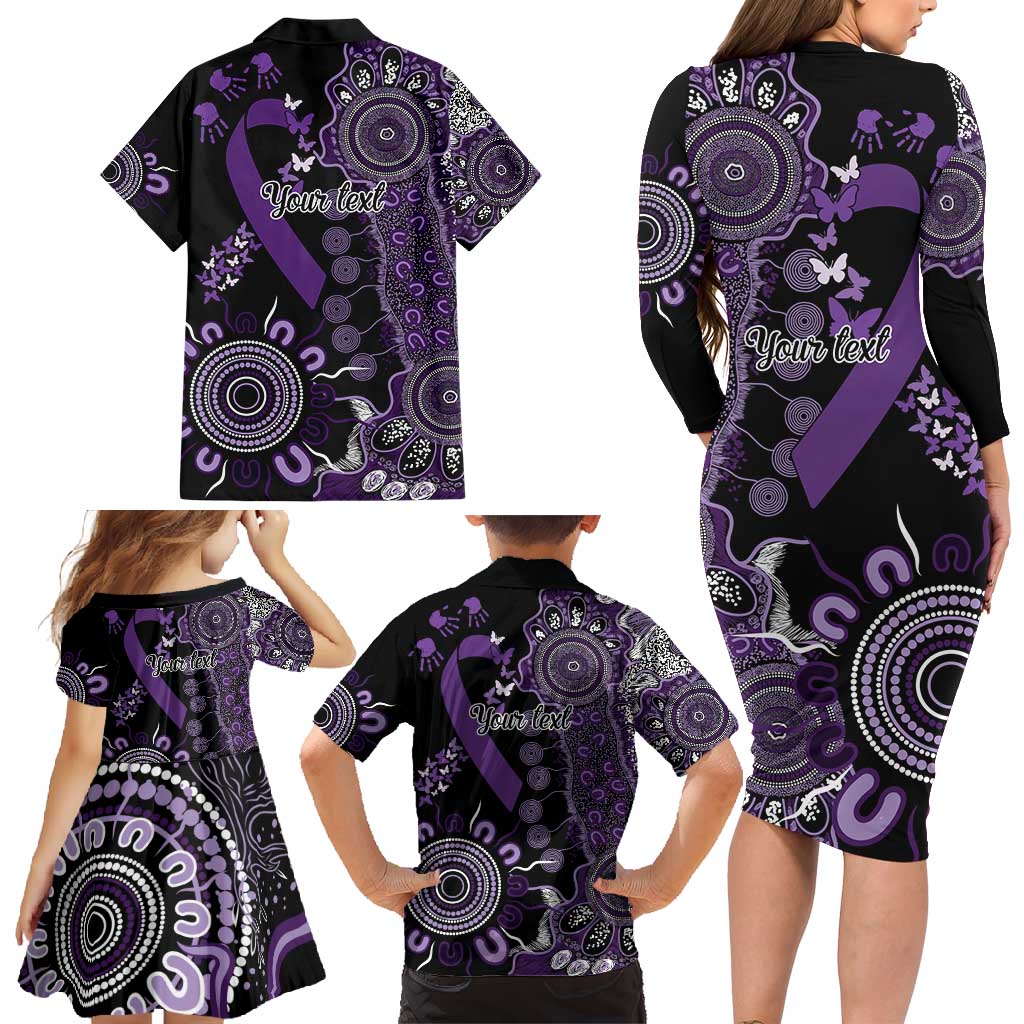 Memories Matter Alzheimers Awareness Personalised Family Matching Long Sleeve Bodycon Dress and Hawaiian Shirt Aboriginal Ribbon Dot Painting