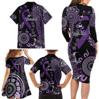 Memories Matter Alzheimers Awareness Personalised Family Matching Long Sleeve Bodycon Dress and Hawaiian Shirt Aboriginal Ribbon Dot Painting