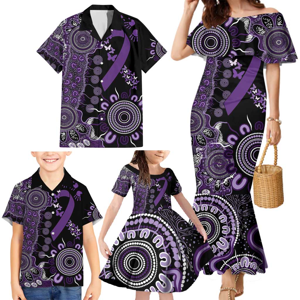 Memories Matter Alzheimers Awareness Personalised Family Matching Mermaid Dress and Hawaiian Shirt Aboriginal Ribbon Dot Painting