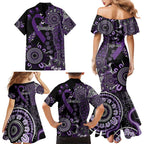Memories Matter Alzheimers Awareness Personalised Family Matching Mermaid Dress and Hawaiian Shirt Aboriginal Ribbon Dot Painting