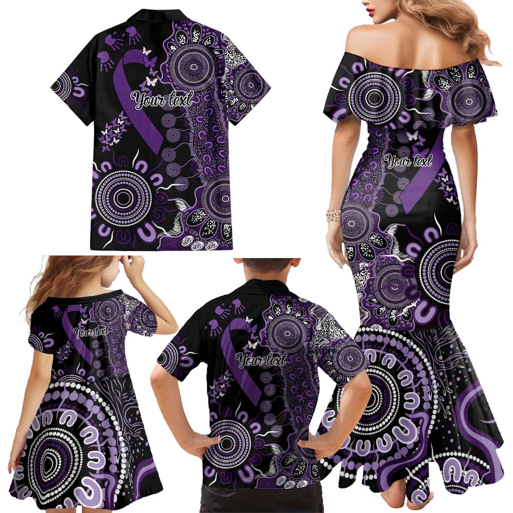 Memories Matter Alzheimers Awareness Personalised Family Matching Mermaid Dress and Hawaiian Shirt Aboriginal Ribbon Dot Painting