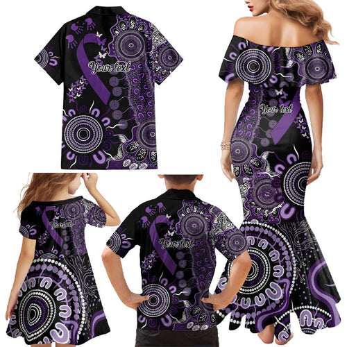Memories Matter Alzheimers Awareness Personalised Family Matching Mermaid Dress and Hawaiian Shirt Aboriginal Ribbon Dot Painting