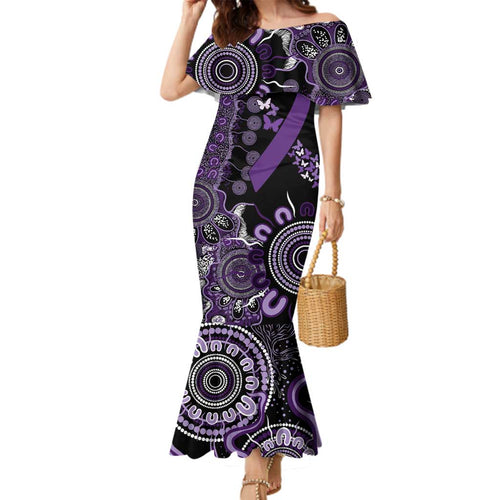Memories Matter Alzheimers Awareness Personalised Family Matching Mermaid Dress and Hawaiian Shirt Aboriginal Ribbon Dot Painting