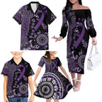 Memories Matter Alzheimers Awareness Personalised Family Matching Off The Shoulder Long Sleeve Dress and Hawaiian Shirt Aboriginal Ribbon Dot Painting