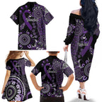 Memories Matter Alzheimers Awareness Personalised Family Matching Off The Shoulder Long Sleeve Dress and Hawaiian Shirt Aboriginal Ribbon Dot Painting