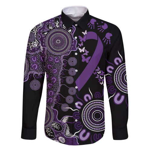 Memories Matter Alzheimers Awareness Personalised Family Matching Off The Shoulder Long Sleeve Dress and Hawaiian Shirt Aboriginal Ribbon Dot Painting
