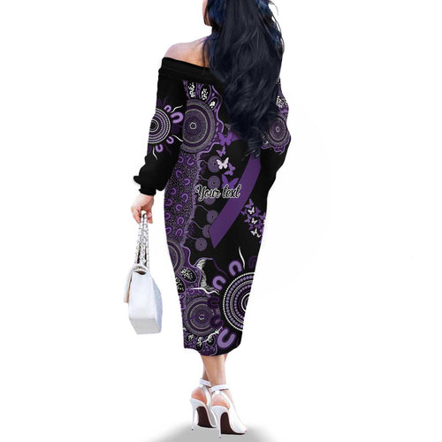 Memories Matter Alzheimers Awareness Personalised Family Matching Off The Shoulder Long Sleeve Dress and Hawaiian Shirt Aboriginal Ribbon Dot Painting