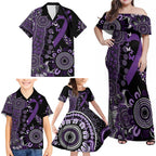 Memories Matter Alzheimers Awareness Personalised Family Matching Off Shoulder Maxi Dress and Hawaiian Shirt Aboriginal Ribbon Dot Painting
