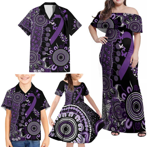 Memories Matter Alzheimers Awareness Personalised Family Matching Off Shoulder Maxi Dress and Hawaiian Shirt Aboriginal Ribbon Dot Painting