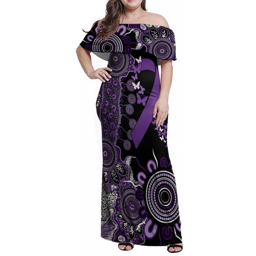 Memories Matter Alzheimers Awareness Personalised Family Matching Off Shoulder Maxi Dress and Hawaiian Shirt Aboriginal Ribbon Dot Painting