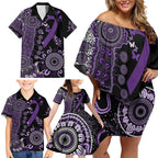 Memories Matter Alzheimers Awareness Personalised Family Matching Off Shoulder Short Dress and Hawaiian Shirt Aboriginal Ribbon Dot Painting