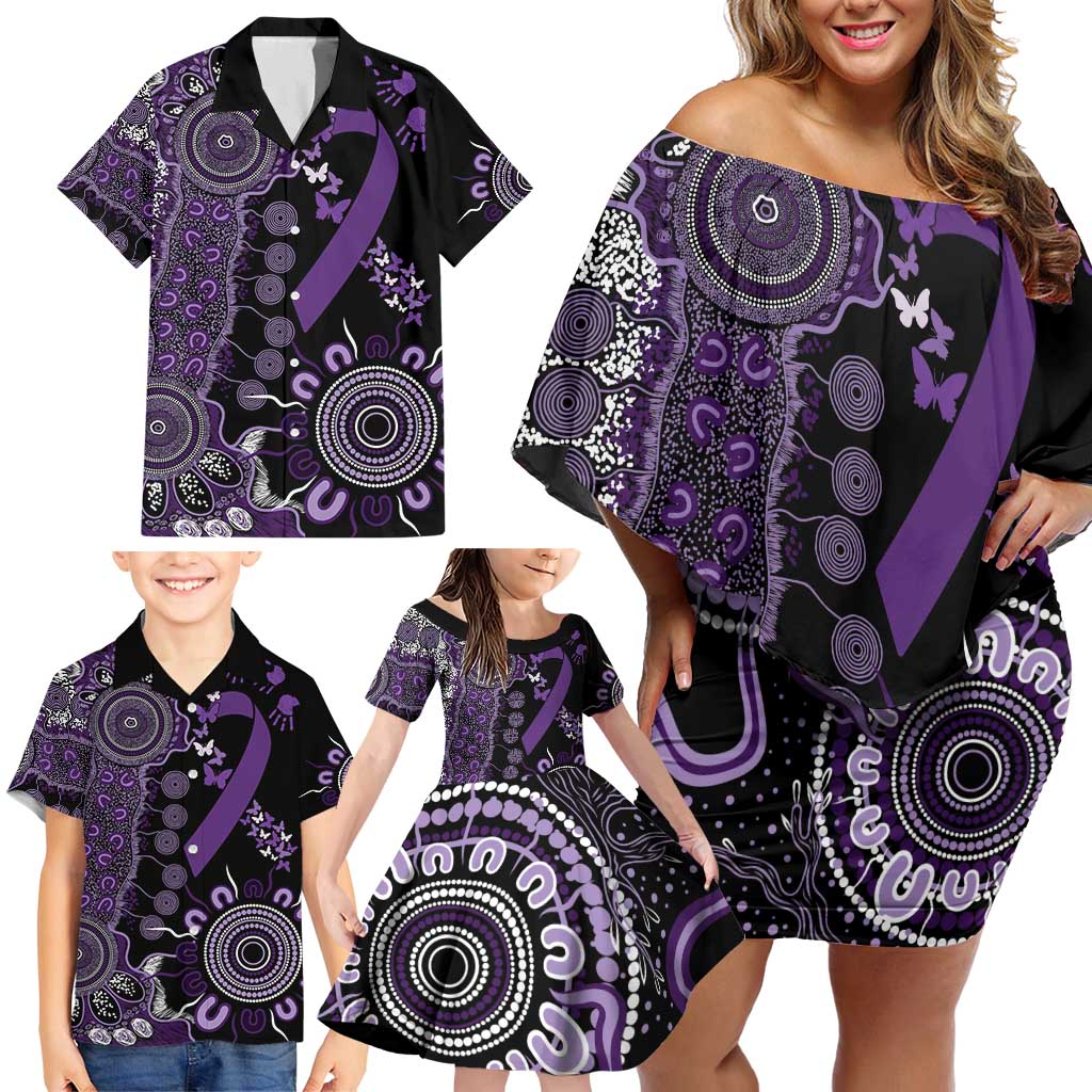 Memories Matter Alzheimers Awareness Personalised Family Matching Off Shoulder Short Dress and Hawaiian Shirt Aboriginal Ribbon Dot Painting