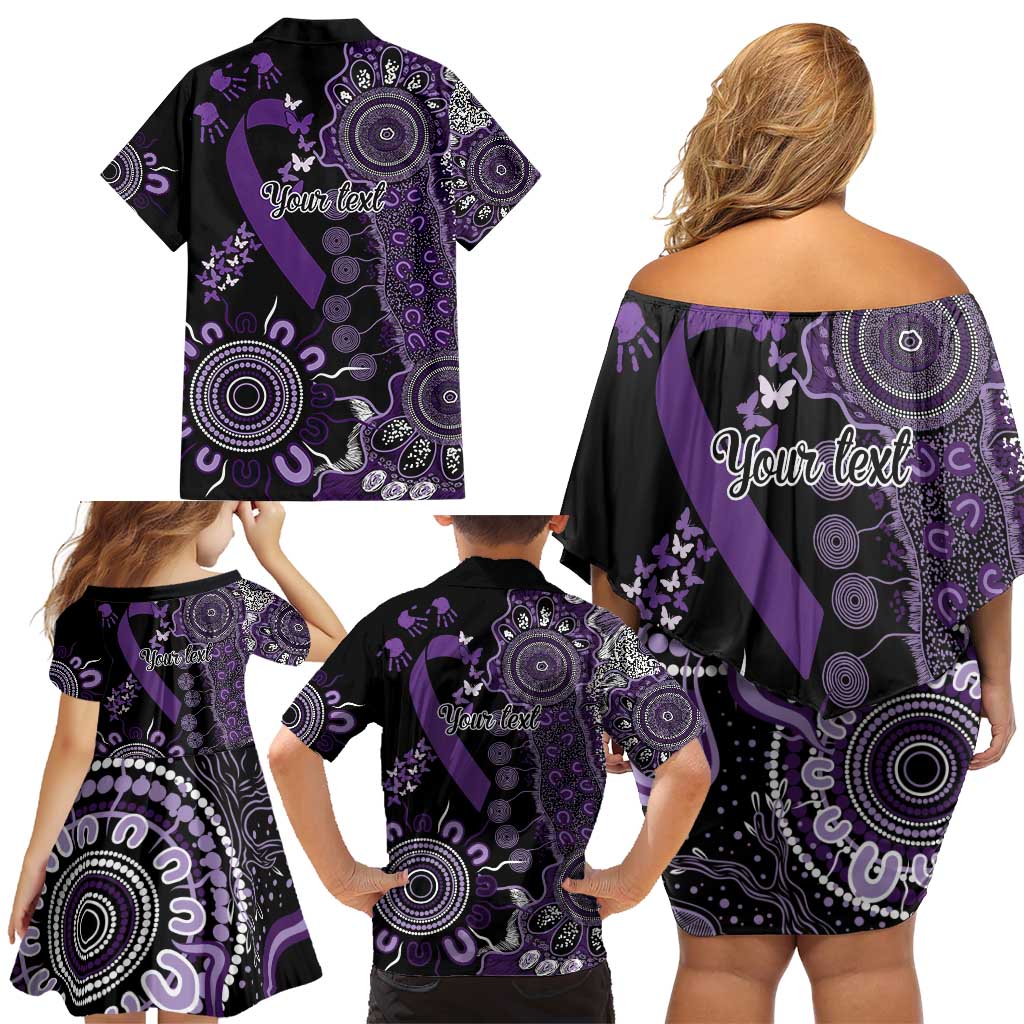 Memories Matter Alzheimers Awareness Personalised Family Matching Off Shoulder Short Dress and Hawaiian Shirt Aboriginal Ribbon Dot Painting