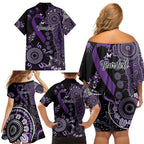 Memories Matter Alzheimers Awareness Personalised Family Matching Off Shoulder Short Dress and Hawaiian Shirt Aboriginal Ribbon Dot Painting