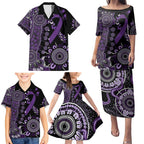 Memories Matter Alzheimers Awareness Personalised Family Matching Puletasi and Hawaiian Shirt Aboriginal Ribbon Dot Painting