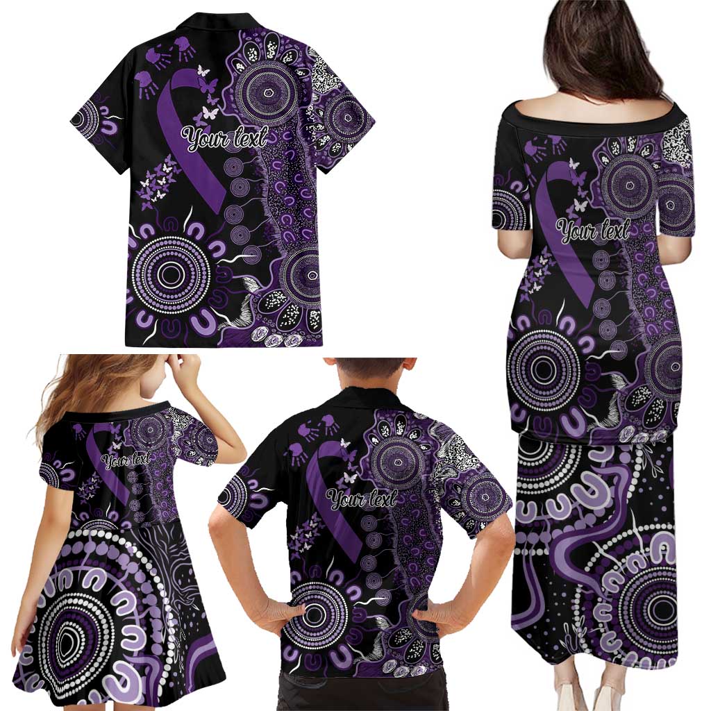 Memories Matter Alzheimers Awareness Personalised Family Matching Puletasi and Hawaiian Shirt Aboriginal Ribbon Dot Painting