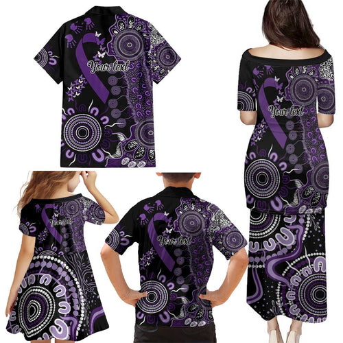 Memories Matter Alzheimers Awareness Personalised Family Matching Puletasi and Hawaiian Shirt Aboriginal Ribbon Dot Painting