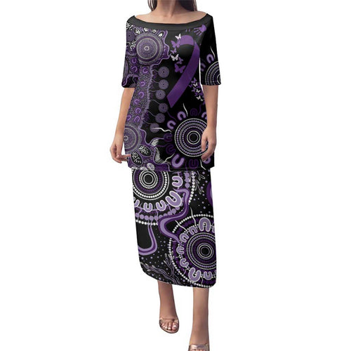 Memories Matter Alzheimers Awareness Personalised Family Matching Puletasi and Hawaiian Shirt Aboriginal Ribbon Dot Painting