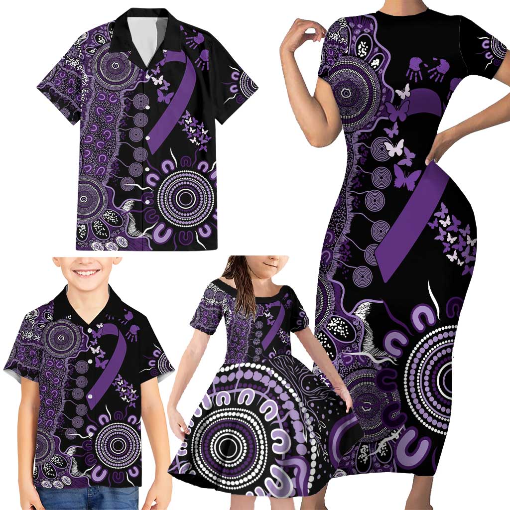 Memories Matter Alzheimers Awareness Personalised Family Matching Short Sleeve Bodycon Dress and Hawaiian Shirt Aboriginal Ribbon Dot Painting