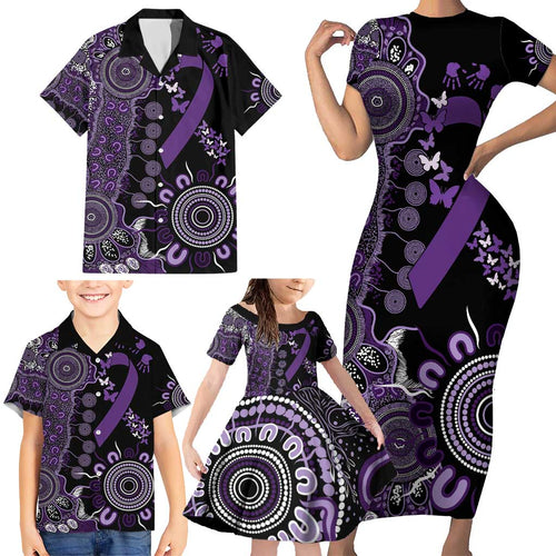 Memories Matter Alzheimers Awareness Personalised Family Matching Short Sleeve Bodycon Dress and Hawaiian Shirt Aboriginal Ribbon Dot Painting