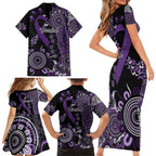 Memories Matter Alzheimers Awareness Personalised Family Matching Short Sleeve Bodycon Dress and Hawaiian Shirt Aboriginal Ribbon Dot Painting