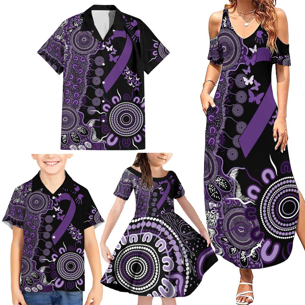 Memories Matter Alzheimers Awareness Personalised Family Matching Summer Maxi Dress and Hawaiian Shirt Aboriginal Ribbon Dot Painting