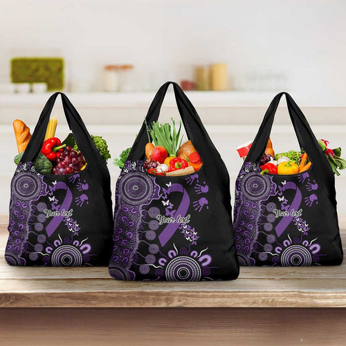 Memories Matter Alzheimers Awareness Personalised Grocery Bag Aboriginal Ribbon Dot Painting