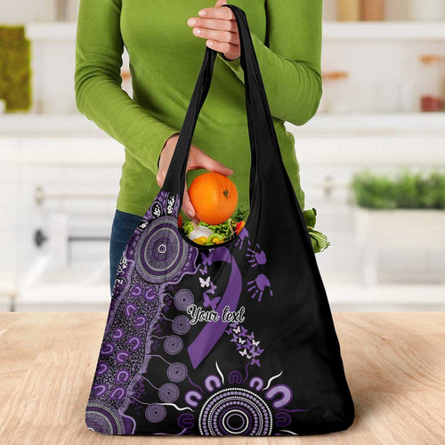 Memories Matter Alzheimers Awareness Personalised Grocery Bag Aboriginal Ribbon Dot Painting