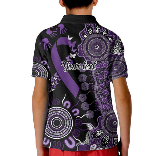 Memories Matter Alzheimers Awareness Personalised Kid Polo Shirt Aboriginal Ribbon Dot Painting